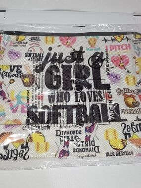 Softball Print Cosmetic Pouch - Multicolor